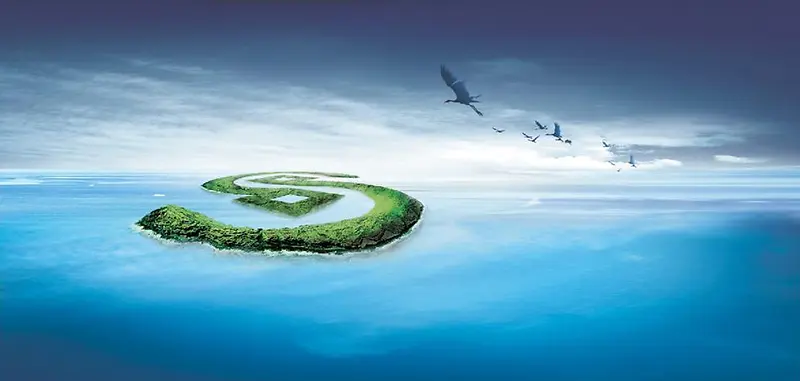 海洋仙鹤小岛蓝天矢量图背景
