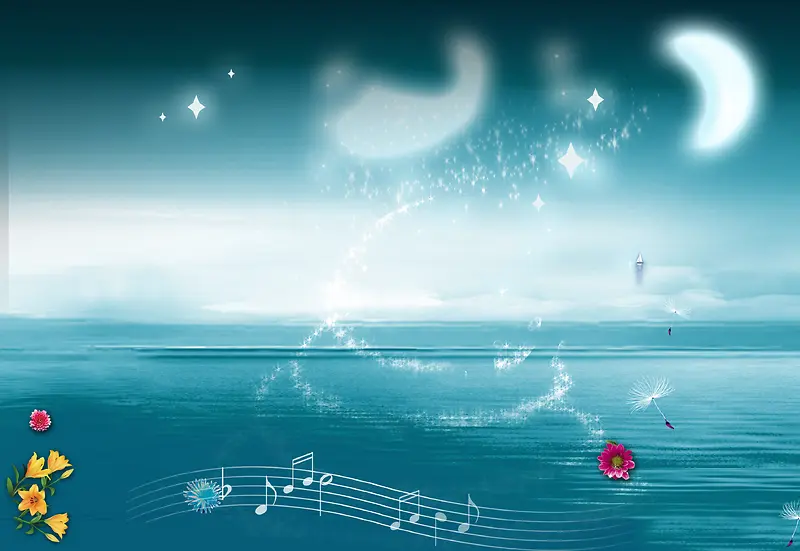 海边音符梦幻月亮背景