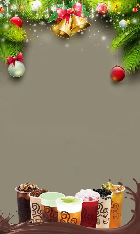 欧式圣诞节 巧克力 奶茶海报背景素材