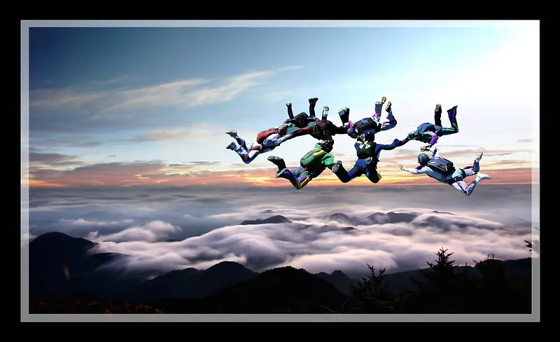 团队跳伞跨越企业精神背景