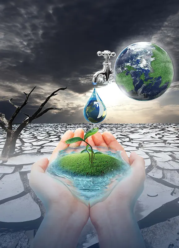 创意地球节水公益海报背景素材