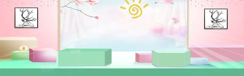 梦幻唯美立体方块夏季上新banner背景