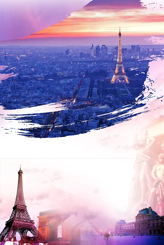 浪漫法国建筑旅游宣传海报背景素材