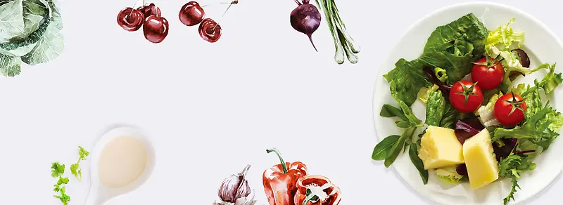 健康沙拉蔬菜美食俯视海报banner