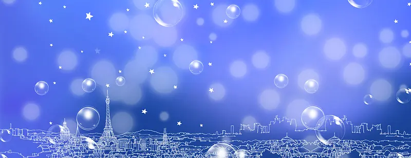 蓝色气泡线描城市巴黎背景