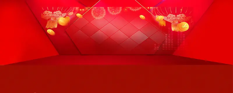 舞台烟花红色新年节日背景