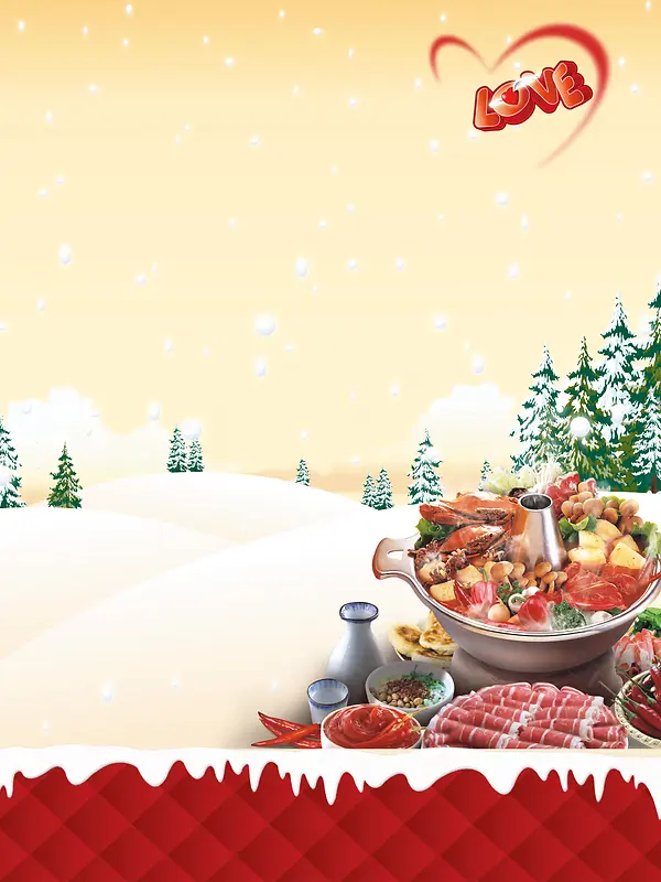 火锅烤涮圣诞海报背景素材