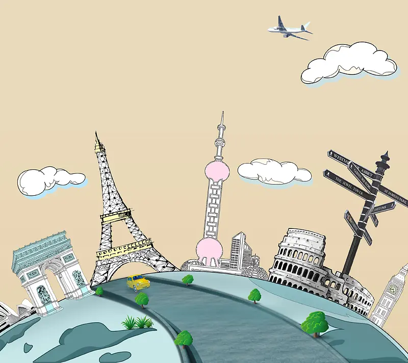创意卡通世界旅游海报背景