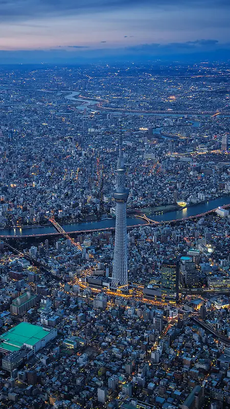 蓝色日本城市H5背景素材