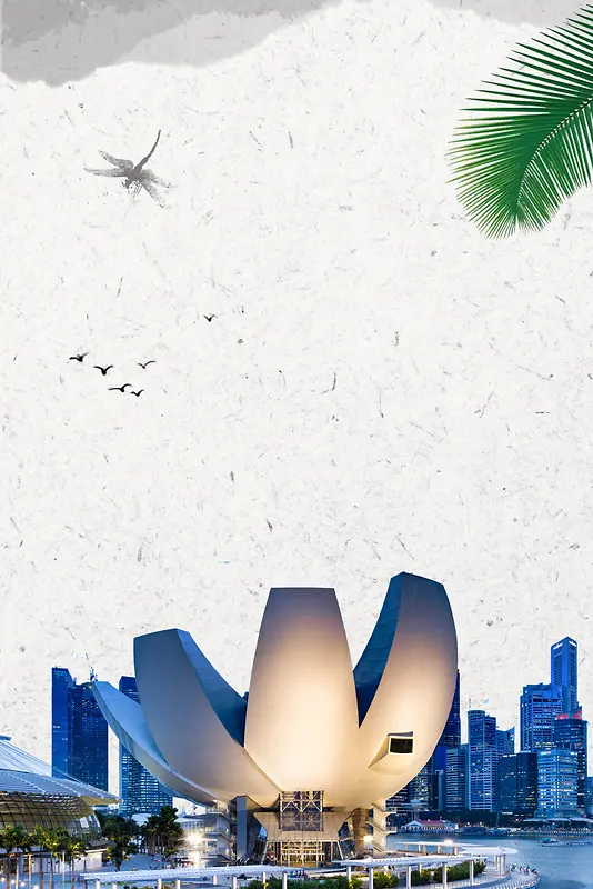 新加坡夜景地标旅游广告海报背景素材