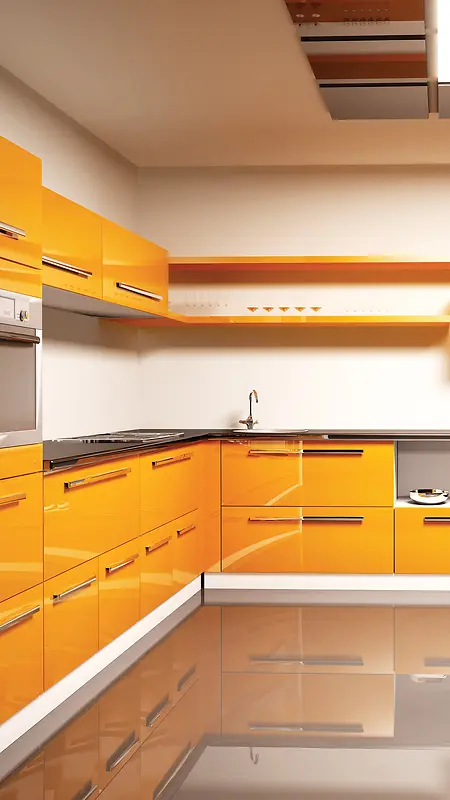 黄色厨房柜H5背景素材