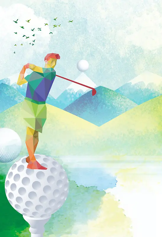 矢量彩色高尔夫比赛海报背景