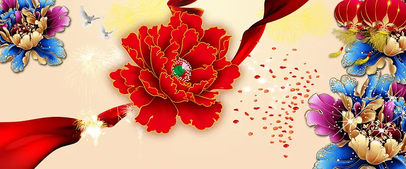 中国风春节富贵牡丹背景素材