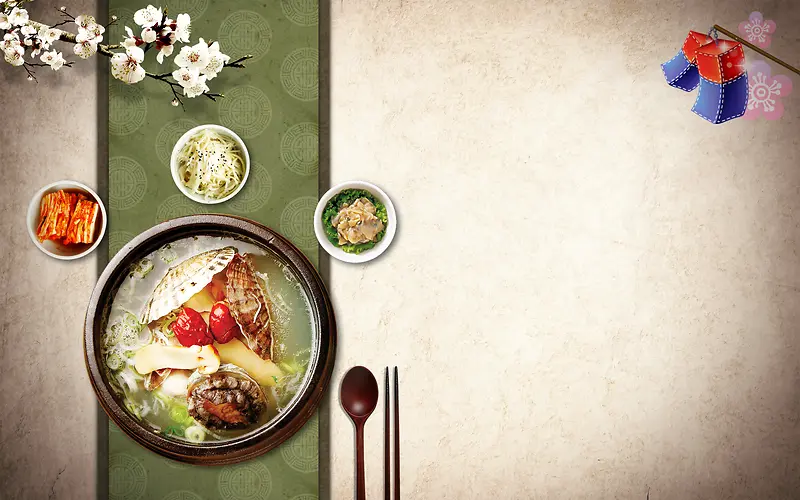 韩国风格美食料理海报背景模板