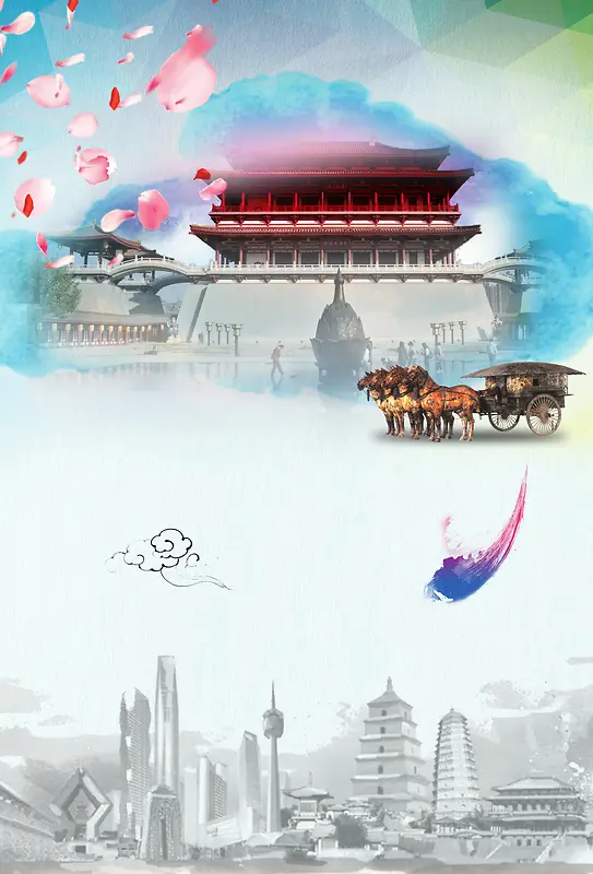 西安建筑文明西安旅游宣传海报背景素材