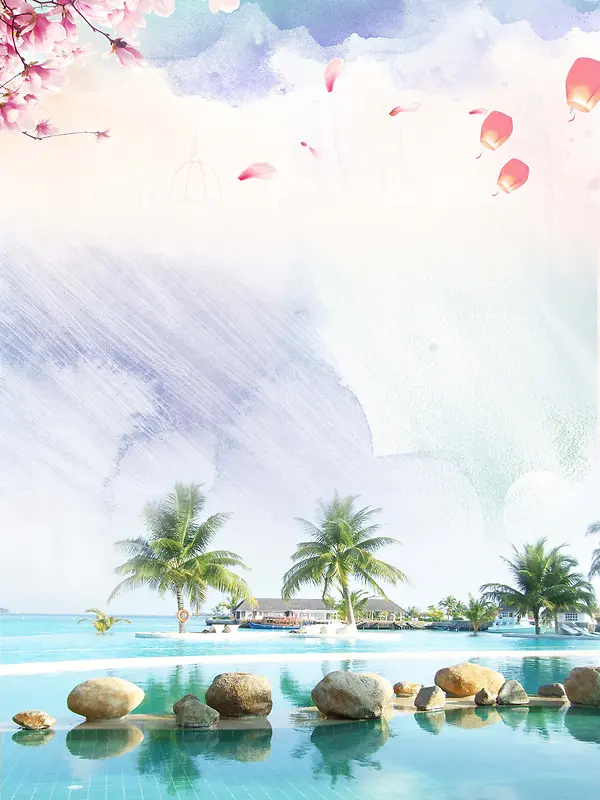 唯美浪漫美景马尔代夫旅游海报背景