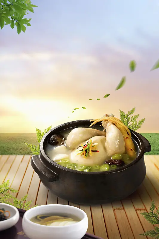 绿色清新美食鸡汤广告背景