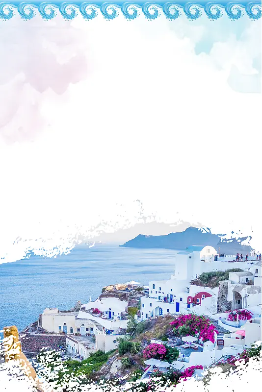 希腊圣托里尼旅游指南宣传海报背景素材