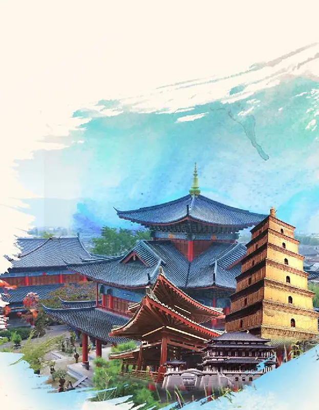 古典建筑西安旅游海报背景素材