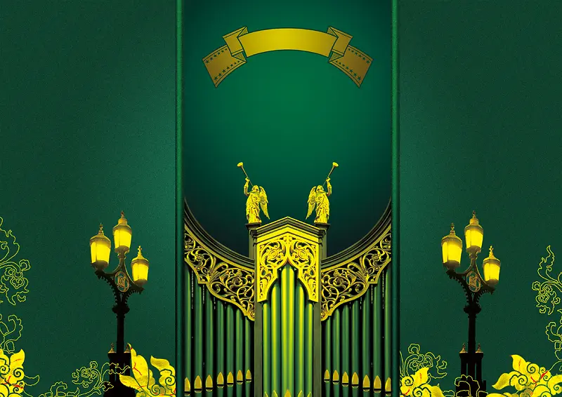 欧式大气绿色春节礼盒海报背景素材