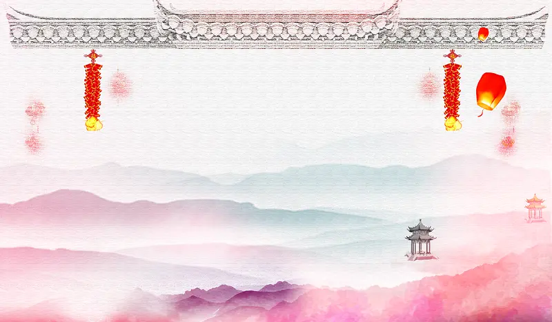 中国风水彩热闹的新年背景素材