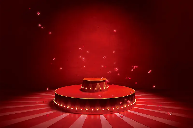 红色马戏团花瓣精致舞台灯光背景