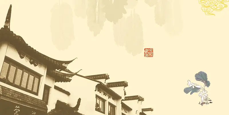 中国徽派建筑背景模板