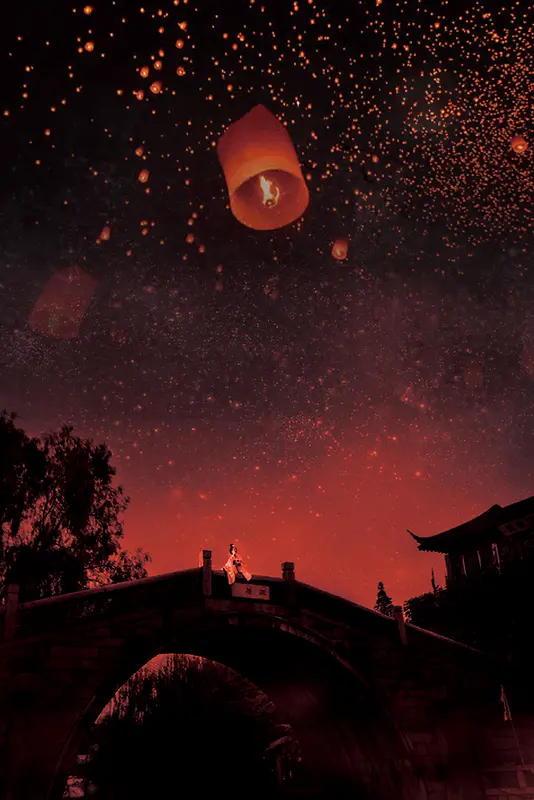 古建筑中元节广告背景