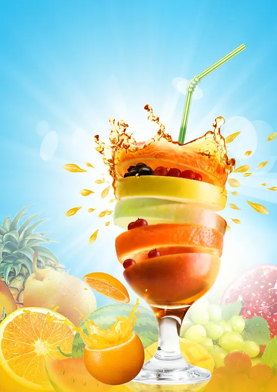 夏日鲜榨水果汁海报设计背景素材