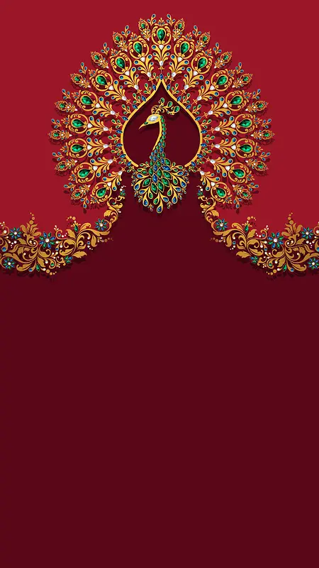 红色孔雀珠宝喜庆珠宝首饰海报设计背景