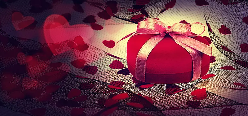 丝带包装的爱心礼物盒背景