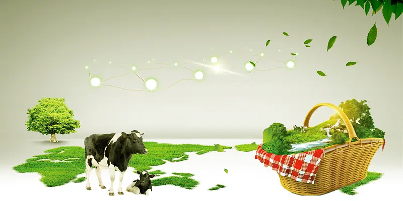 奶牛创意生态农村有机食品海报背景素材