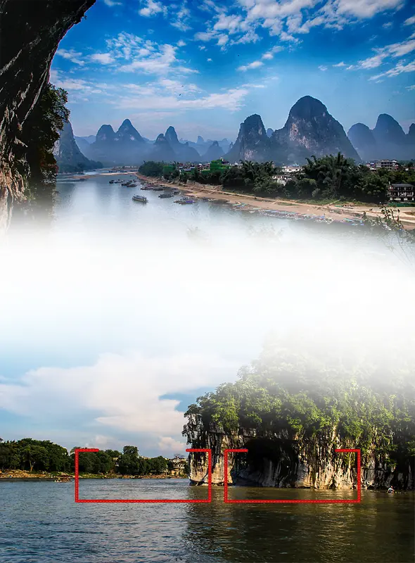 蓝色梦幻大气美景桂林山水旅游海报背景素材