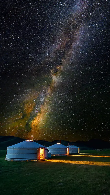 星云下的蒙古包H5背景
