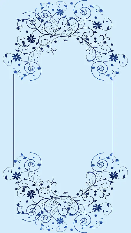 蓝色欧式花纹边框H5背景素材