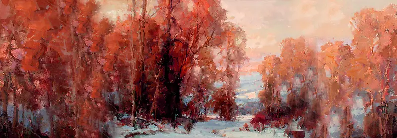 红色树林油画背景