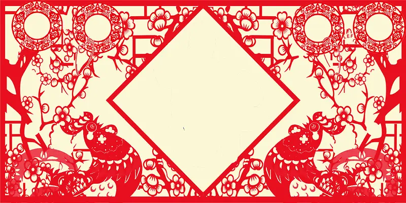 中国风红色鸡年剪纸春节背景素材