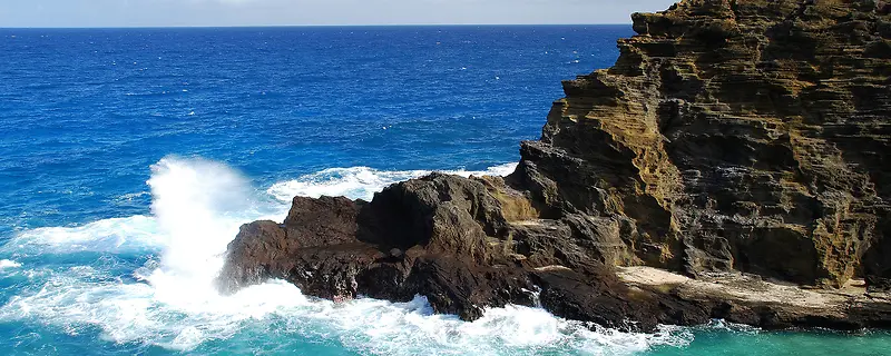 蓝色大海海浪岩石背景
