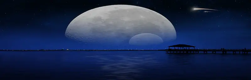 深蓝星空大海流星月球