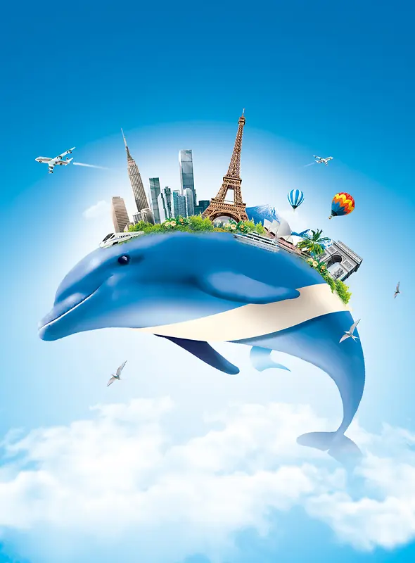 海豚世界旅游蓝天背景