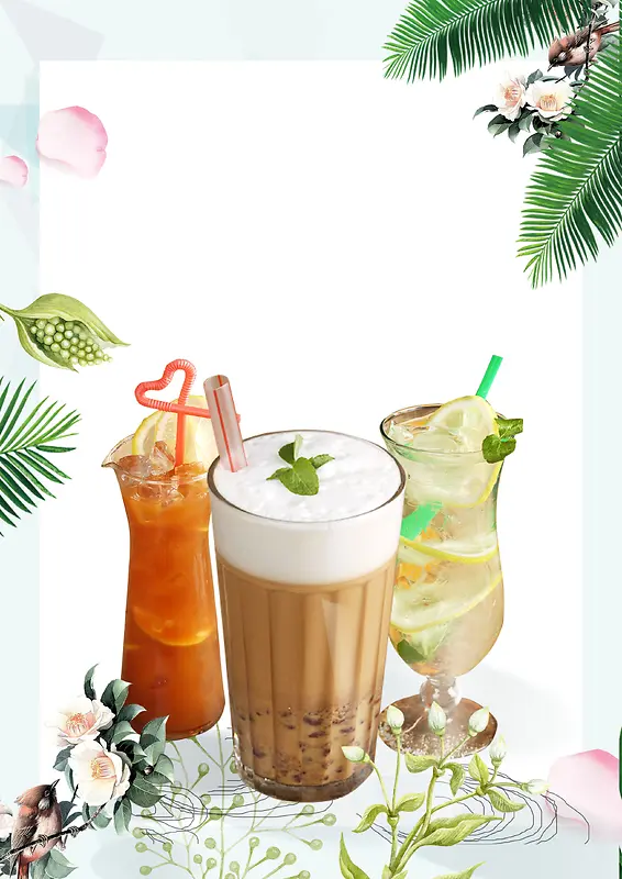 夏日冰爽果汁奶茶饮料宣传海报背景素材