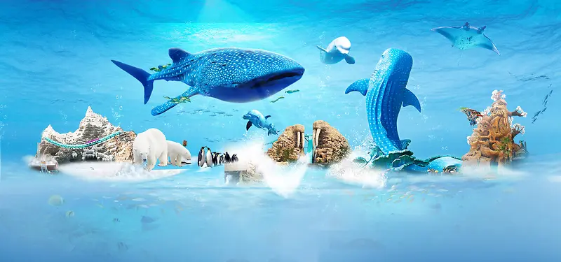 蓝色海底世界背景装饰