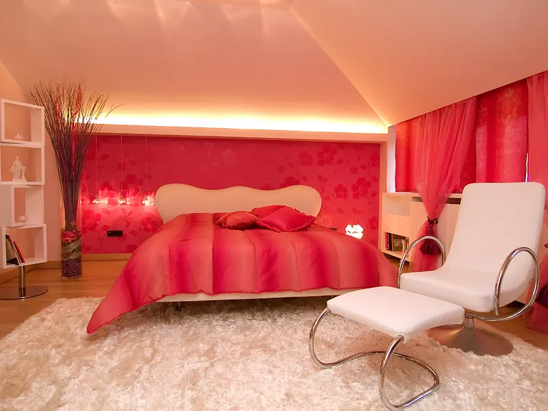 红色调子卧室装饰设计背景素材