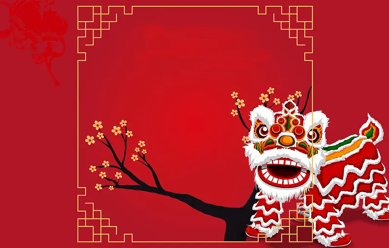 中国风红色春节舞狮背景素材