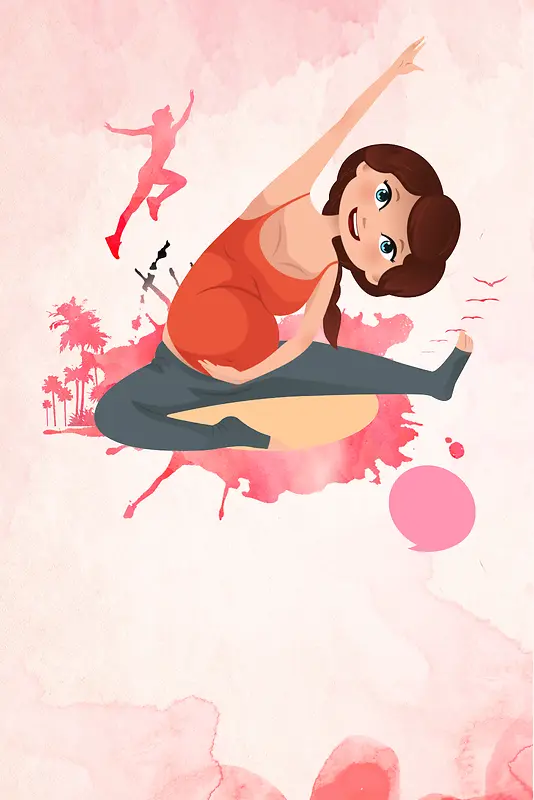 手绘创意卡通孕妇瑜伽招生海报背景素材