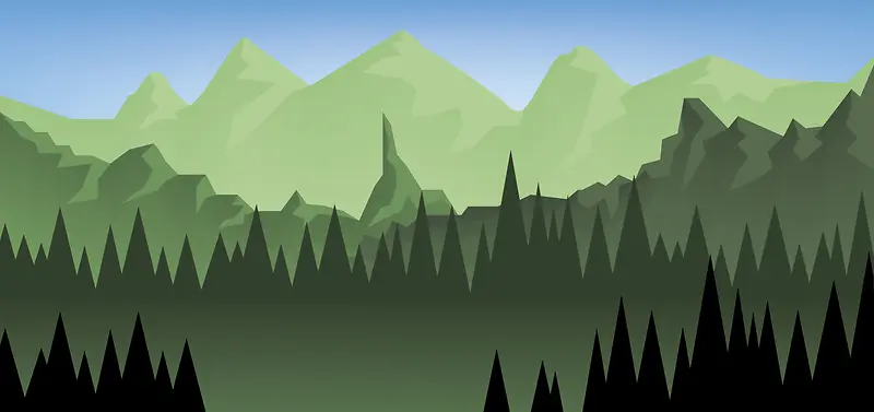 卡通扁平风景山林绿色背景素材