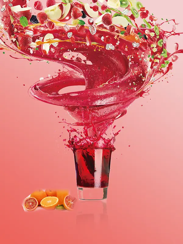 红色创意缤纷鲜榨果汁海报背景素材
