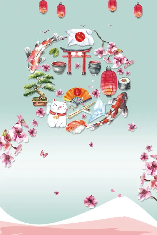 创意日本旅游日本美食宣传海报背景素材