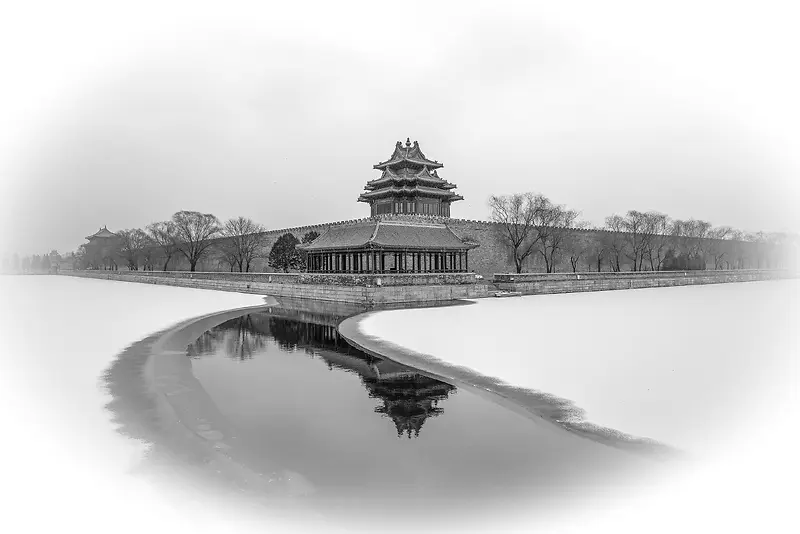 中国风墨水如画的紫禁城背景素材