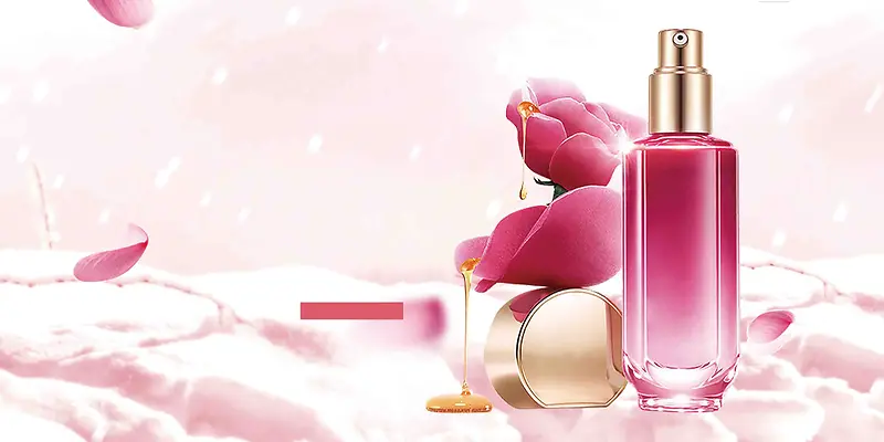 创意大气玫瑰粉色保湿乳化妆品海报背景模板